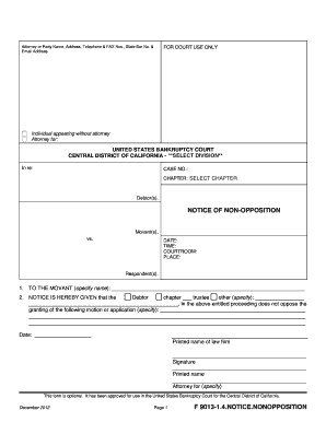 Notice of Non-Opposition