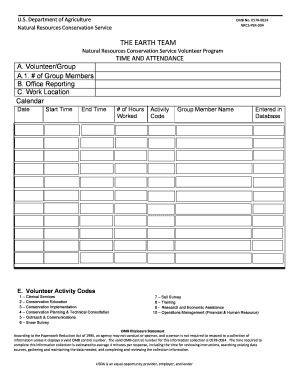 USDA NRCS Volunteer Time and Attendance Form