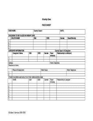 Kinship Care Face Sheet