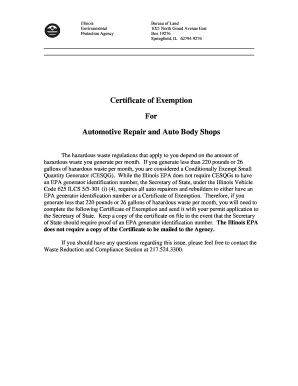 Certificate of Exemption for Automotive Repair