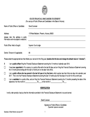 Arizona Financial Disclosure Statement