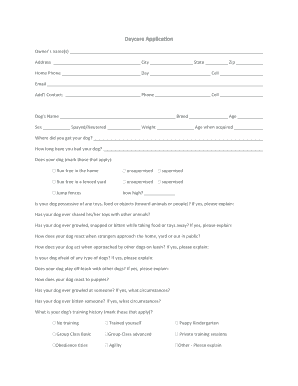 Doggie Daycare Application Form