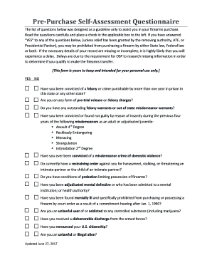 Pre-Purchase Firearms Eligibility Questionnaire