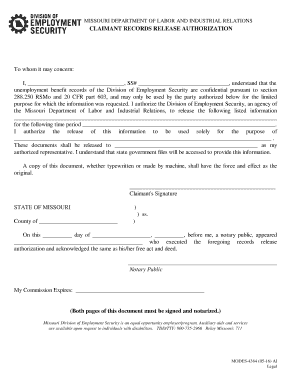 Missouri Unemployment Records Release Authorization