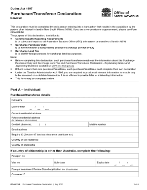 NSW Purchaser/Transferee Declaration