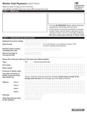 UK Winter Fuel Payment Claim Form