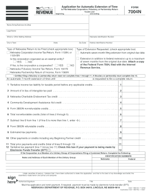 Nebraska Corporation Tax Extension Form 7004N