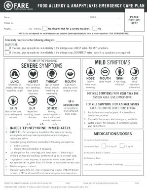 Food Allergy Emergency Action Plan