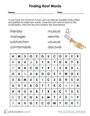 Root Word Worksheet