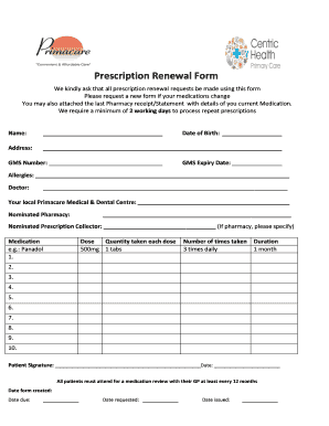 Prescription Renewal Form