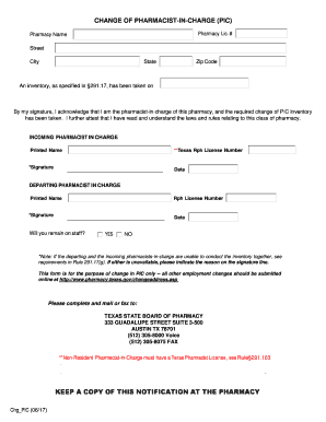 Texas Pharmacist-in-Charge Change Form