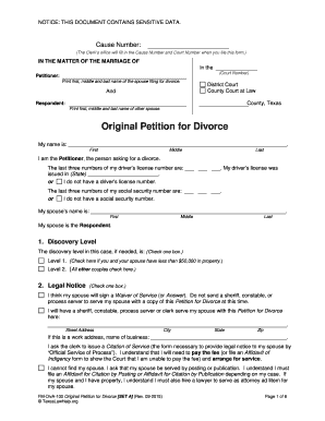 Texas Original Petition for Divorce