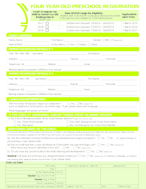 Four Year Old Preschool Registration Form