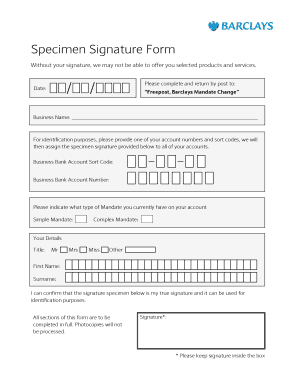 Barclays Mandate Change Form