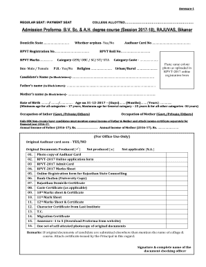 Admission Proforma for B.V. Sc. & A.H. Degree Course