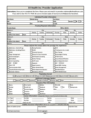 E4 Health Provider Application Form