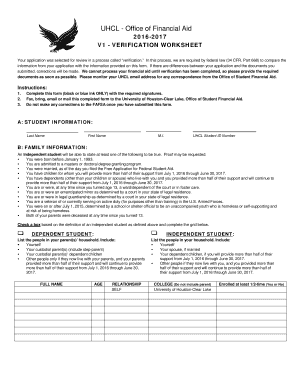 UHCL Verification Worksheet