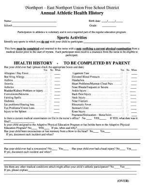 Northport Athletic Health History Form