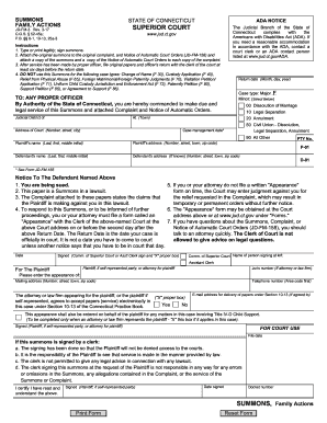 Connecticut Family Action Summons