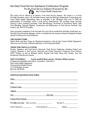 ServSafe Food Service Sanitation Certification Registration