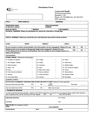 Greenwood Health Enrolment Form