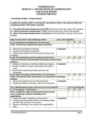 Cosmetology Module 1 Progress Report