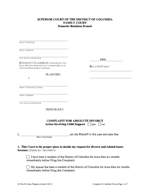 Complaint for Absolute Divorce