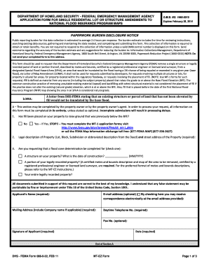 FEMA Single Residential Lot or Structure Amendment Form
