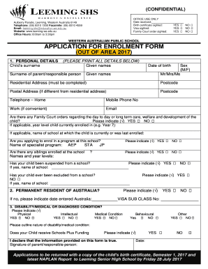 Western Australian Public School Application for Enrolment Form
