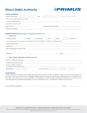 Primus Direct Debit Authority Form