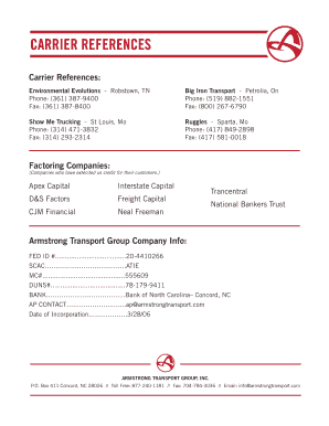 Fillable Online CARRIER REFERENCES Fax Email Print - pdfFiller