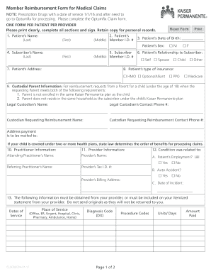 Kaiser Permanente Medical Claim Reimbursement Form