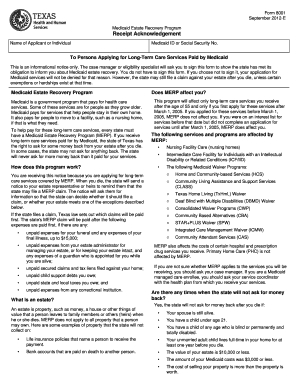 Medicaid Estate Recovery Program Receipt Acknowledgement