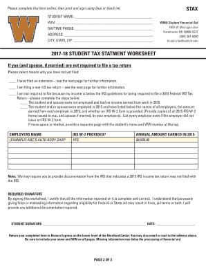 2017-18 Student Tax Statement Worksheet
