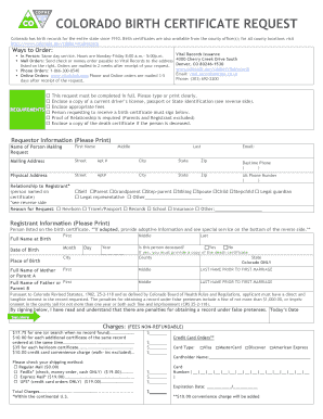 Colorado Birth Certificate Request