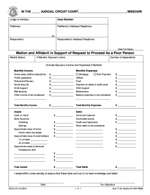 Motion and Affidavit in Support of Request to Proceed As a Poor Person