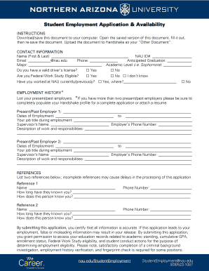 Northern Arizona University Student Employment Application