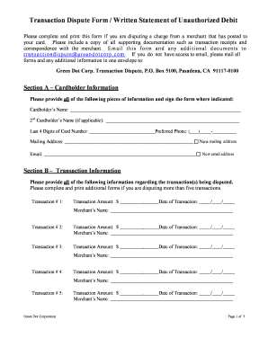 Transaction Dispute Form