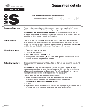 Centrelink Separation Details Form