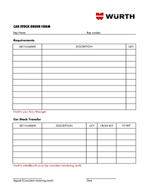Car Stock Order Form