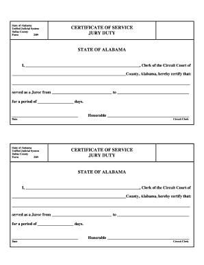 Alabama Certificate of Service for Jury Duty