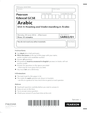 GCSE Arabic Reading and Understanding Exam