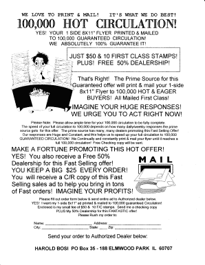 Flyer Printing and Mailing Order Form