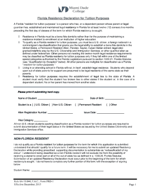 Florida Residency Declaration for Tuition Purposes