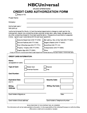 Studio Operations Credit Card Authorization Form