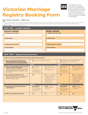 Victorian Marriage Registry Booking Form