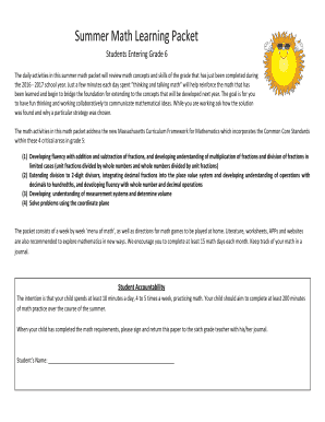 Summer Math Learning Packet for Grade 6