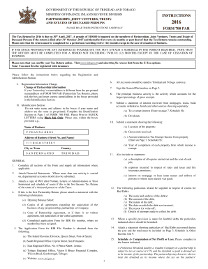 Trinidad and Tobago Partnership Tax Return Form 700 PAR