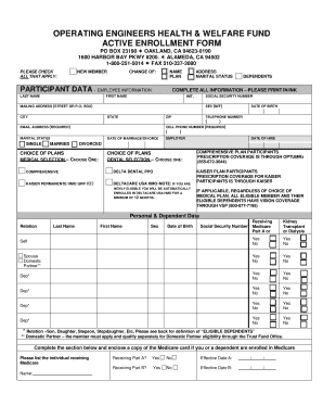 Operating Engineers Health & Welfare Fund Enrollment Form