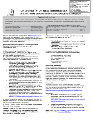 University of New Brunswick International Undergraduate Application